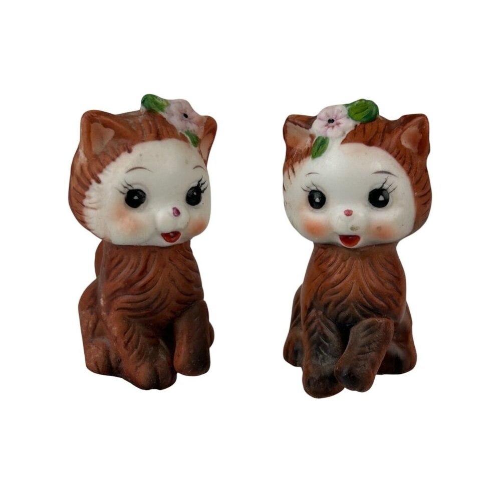 Vintage Anthropomorphic Brown Cats Set of 2 Salt & Pepper Shakers Korea Cute